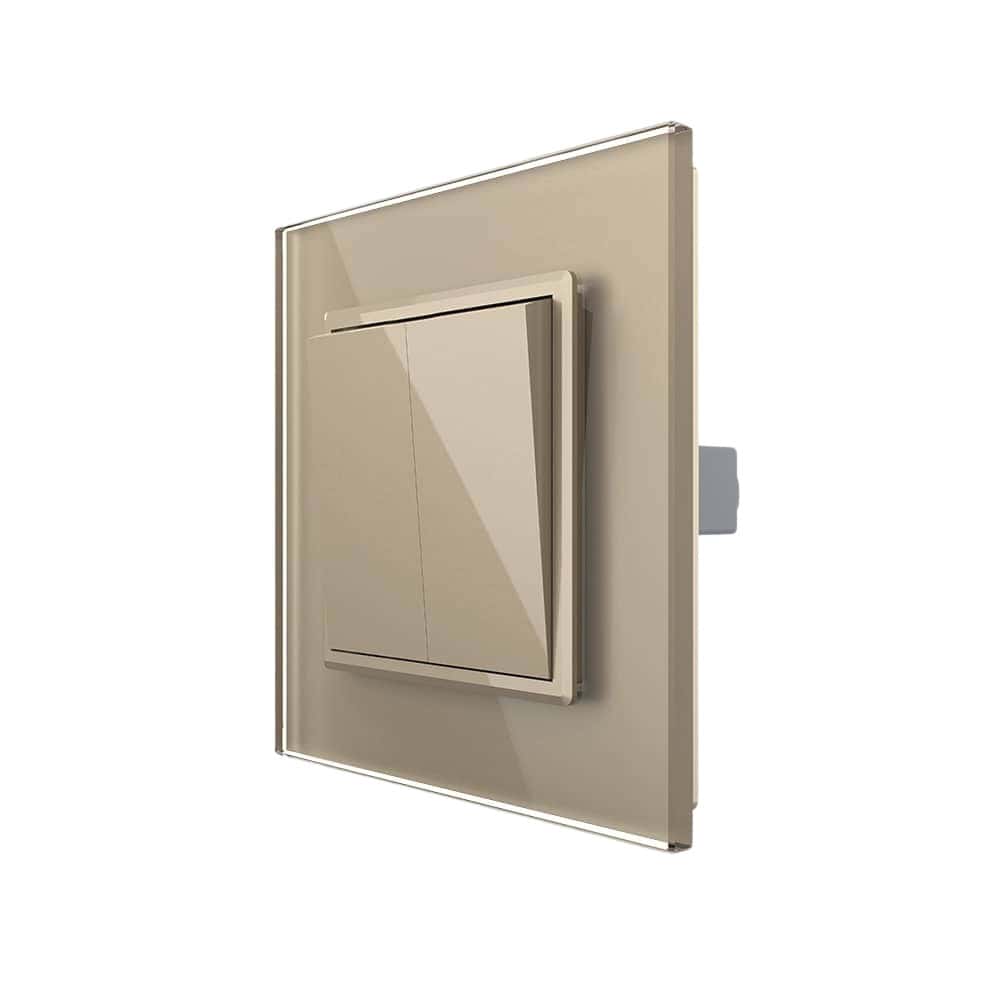 Intrerupator Dublu Mecanic LIVOLO cu Rama din Sticla - Serie Noua, auriu, VL-2FCMKS-AP