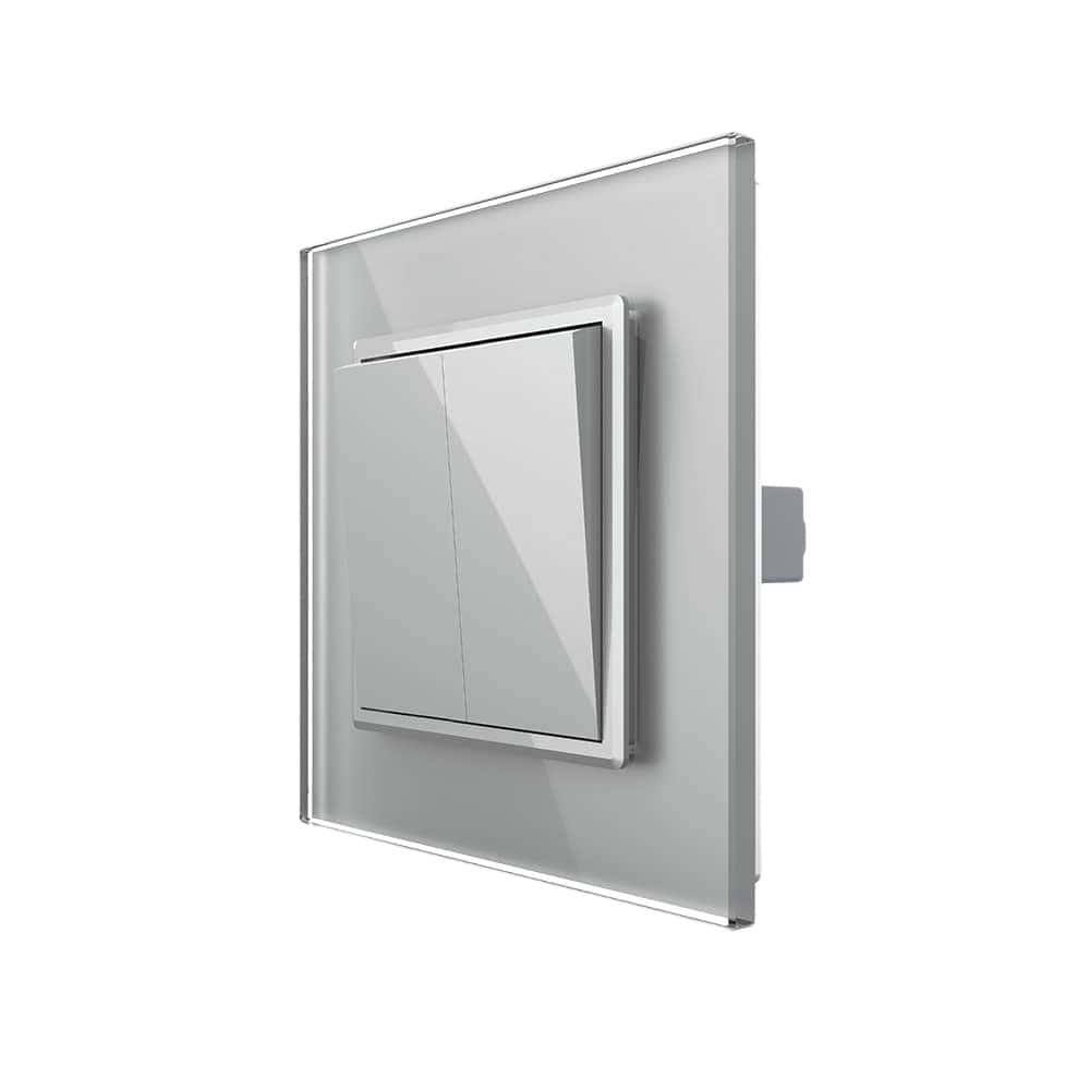 Intrerupator Dublu Mecanic LIVOLO cu Rama din Sticla - Serie Noua, gri, VL-2FCMKS-IP