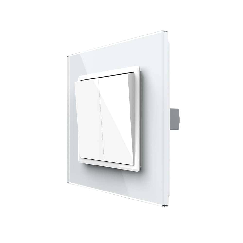 Intrerupator Dublu Mecanic LIVOLO cu Rama din Sticla - Serie Noua, alb, VL-2FCMKS-WP