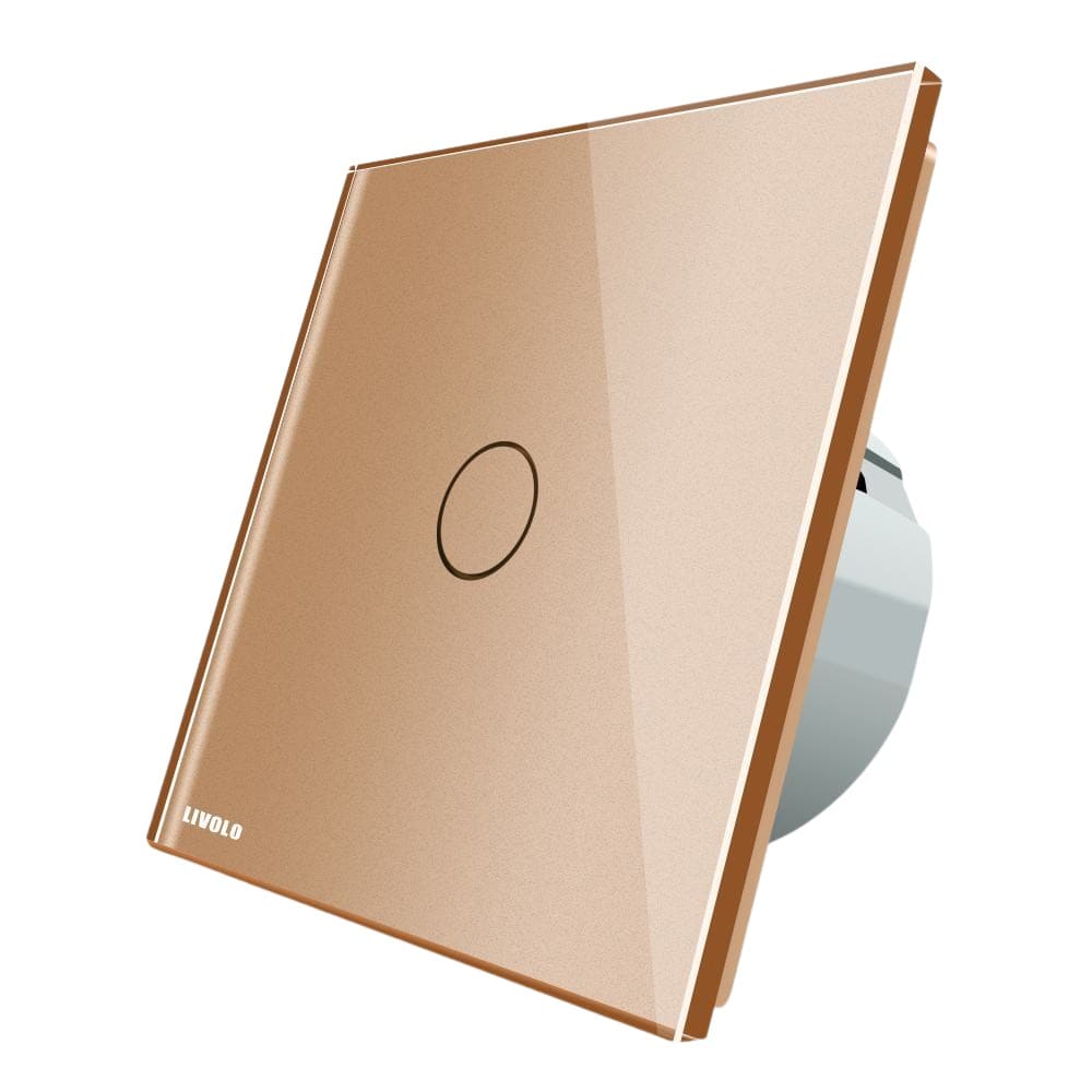 Intrerupator simplu cu revenire contact uscat Livolo cu touch din sticla, auriu, VL-C701IH-13