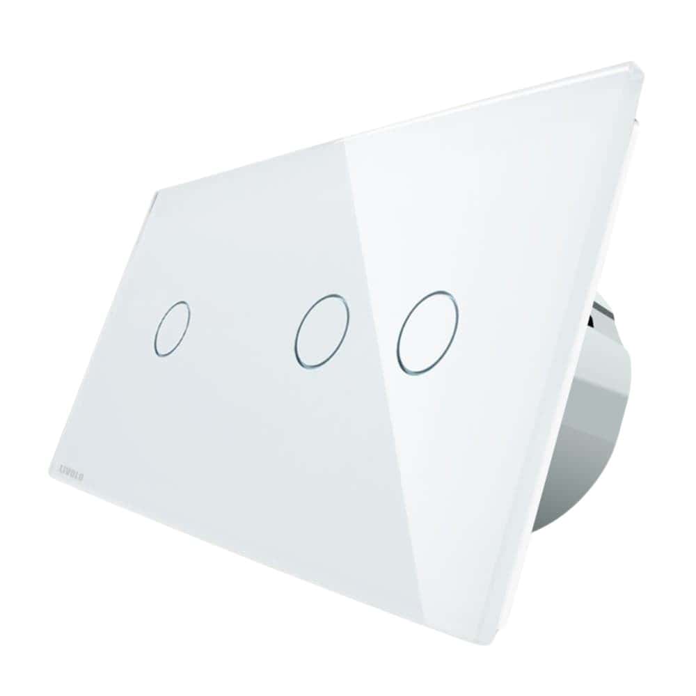 Intrerupator simplu + dublu cu touch Livolo din sticla, Protocol ZigBee, Control de pe telefonul mobil, alb, VL-C701Z/C702Z-11