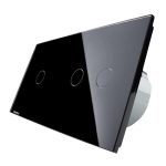 Intrerupator simplu + dublu cu touch Livolo din sticla, Protocol ZigBee, Control de pe telefonul mobil, negru, VL-C701Z/C702Z-12
