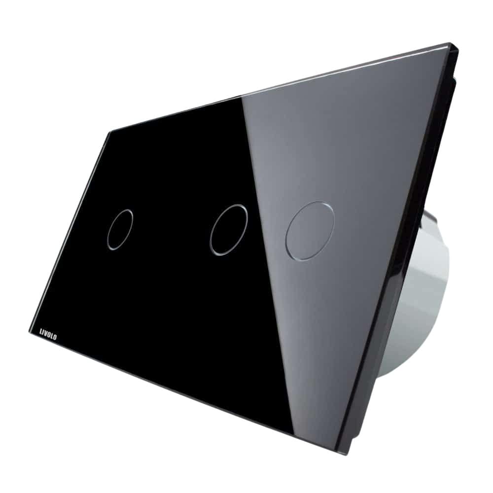Intrerupator simplu + dublu cu touch Livolo din sticla, Protocol ZigBee, Control de pe telefonul mobil, negru, VL-C701Z/C702Z-12