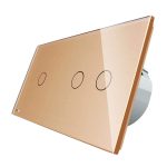 Intrerupator simplu + dublu cu touch Livolo din sticla, Protocol ZigBee, Control de pe telefonul mobil, auriu, VL-C701Z/C702Z-13