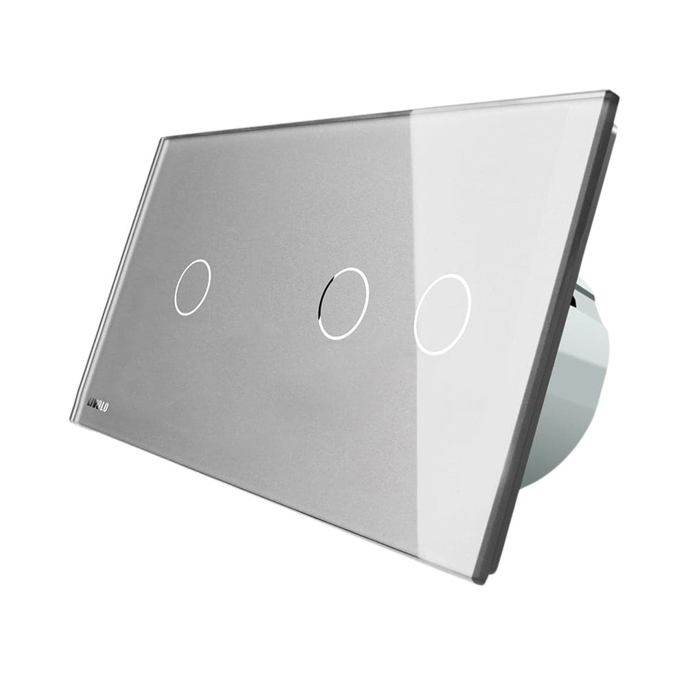 Intrerupator simplu + dublu cu touch Livolo din sticla, Protocol ZigBee, Control de pe telefonul mobil, gri, VL-C701Z/C702Z-15