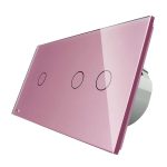 Intrerupator simplu + dublu cu touch Livolo din sticla, Protocol ZigBee, Control de pe telefonul mobil, roz, VL-C701Z/C702Z-17