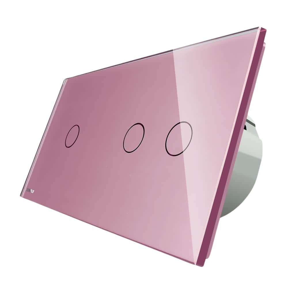 Intrerupator simplu + dublu cu touch Livolo din sticla, Protocol ZigBee, Control de pe telefonul mobil, roz, VL-C701Z/C702Z-17
