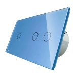 Intrerupator simplu + dublu cu touch Livolo din sticla, Protocol ZigBee, Control de pe telefonul mobil, albastru, VL-C701Z/C702Z-19