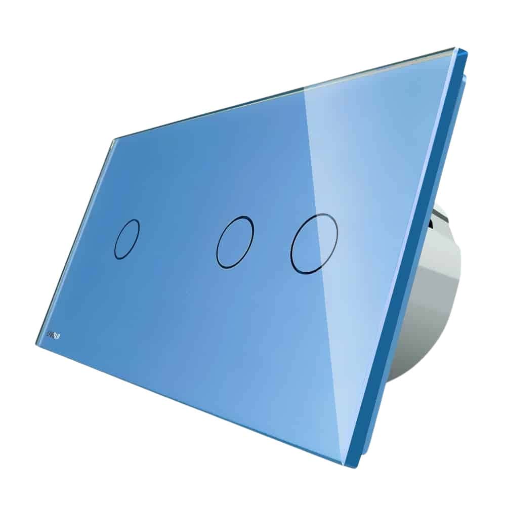 Intrerupator simplu + dublu cu touch Livolo din sticla, Protocol ZigBee, Control de pe telefonul mobil, albastru, VL-C701Z/C702Z-19