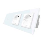 Intrerupator LIVOLO simplu ZigBee cu touch si 2 prize din sticla ZigBee, Control de pe telefon, alb, VL-C701Z/C7-C2EUZ-11