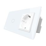 Intrerupator simplu ZigBee + priza simpla ZigBee, Livolo cu rama din sticla, Control de pe telefon, alb, VL-C701Z/C7-C1EUZ-11