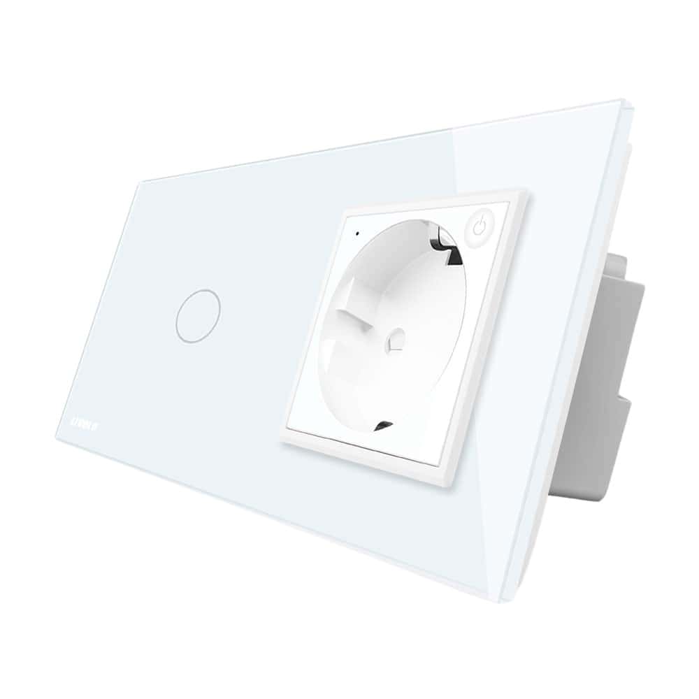 Intrerupator simplu ZigBee + priza simpla ZigBee, Livolo cu rama din sticla, Control de pe telefon, alb, VL-C701Z/C7-C1EUZ-11