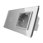 Intrerupator simplu ZigBee + priza simpla ZigBee, Livolo cu rama din sticla, Control de pe telefon, gri, VL-C701Z/C7-C1EUZ-15