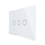 Intrerupator triplu cap scara / cruce cu touch Livolo din sticla, standard italian - Serie noua, alb, VL-FC3S-3G-11