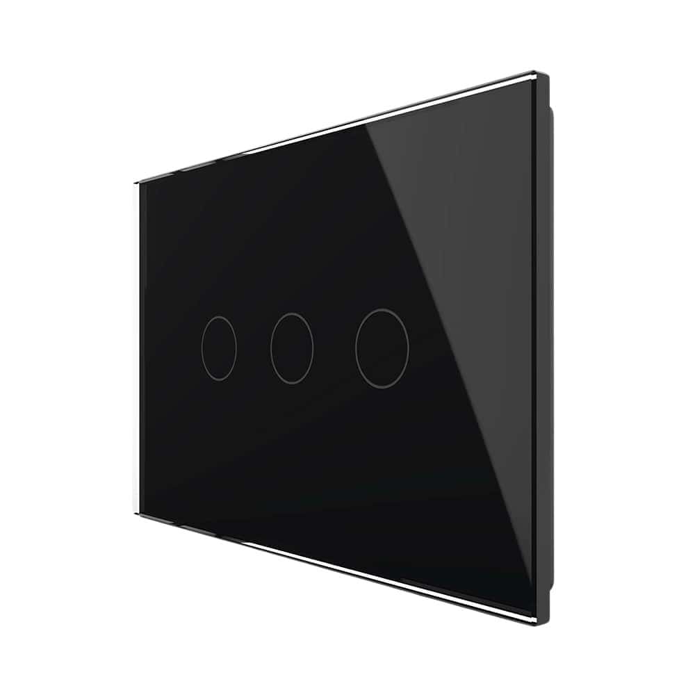 Intrerupator triplu cap scara / cruce cu touch Livolo din sticla, standard italian - Serie noua, negru, VL-FC3S-3G-12