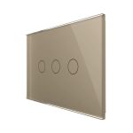 Intrerupator triplu cap scara / cruce cu touch Livolo din sticla, standard italian - Serie noua, auriu, VL-FC3S-3G-13