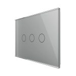 Intrerupator triplu cap scara / cruce cu touch Livolo din sticla, standard italian - Serie noua, gri, VL-FC3S-3G-15