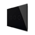 Intrerupator triplu cap scara/cruce wireless cu touch Livolo din sticla - standard italian, negru, VL-FC3SR-3G-12