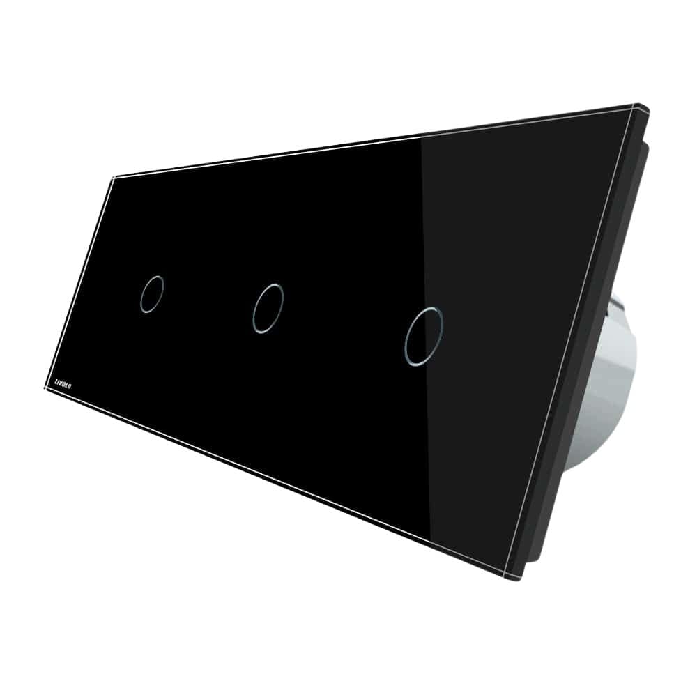 Intrerupator triplu cu touch Livolo din sticla, Protocol ZigBee, Control de pe telefonul mobil, negru, VL-C701Z/C701Z/C701Z-12