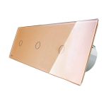 Intrerupator triplu cu touch Livolo din sticla, Protocol ZigBee, Control de pe telefonul mobil, auriu, VL-C701Z/C701Z/C701Z-13