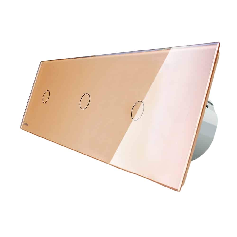 Intrerupator triplu cu touch Livolo din sticla, Protocol ZigBee, Control de pe telefonul mobil, auriu, VL-C701Z/C701Z/C701Z-13