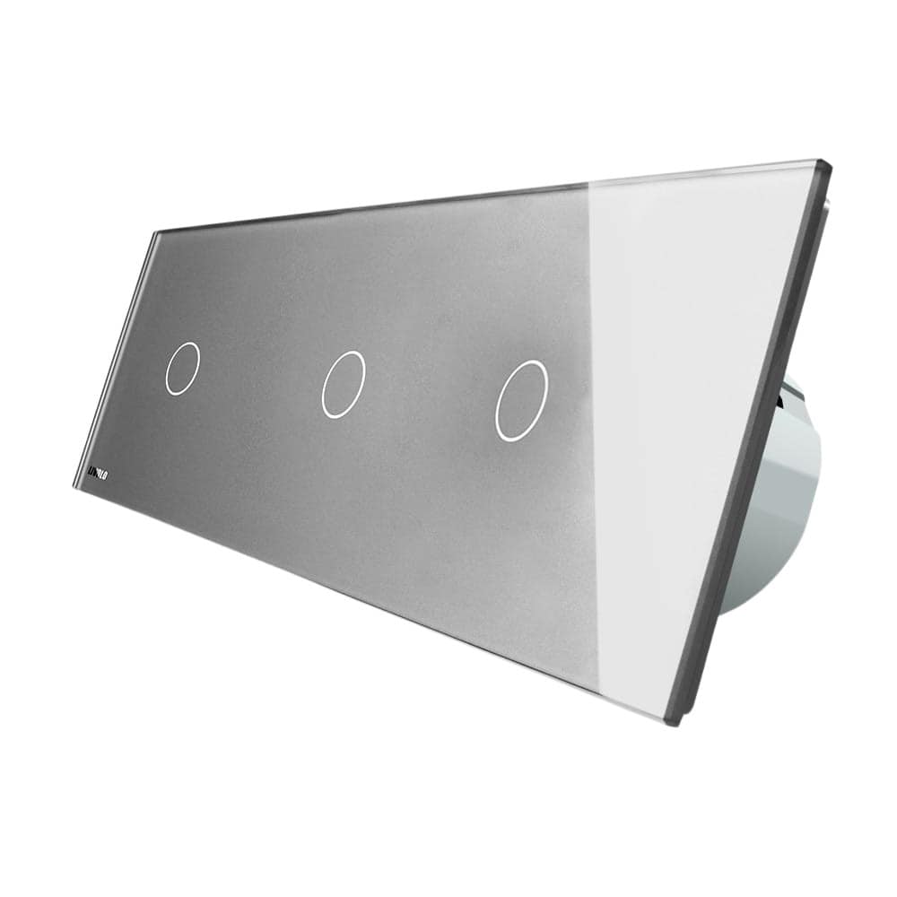 Intrerupator triplu cu touch Livolo din sticla, Protocol ZigBee, Control de pe telefonul mobil, gri, VL-C701Z/C701Z/C701Z-15