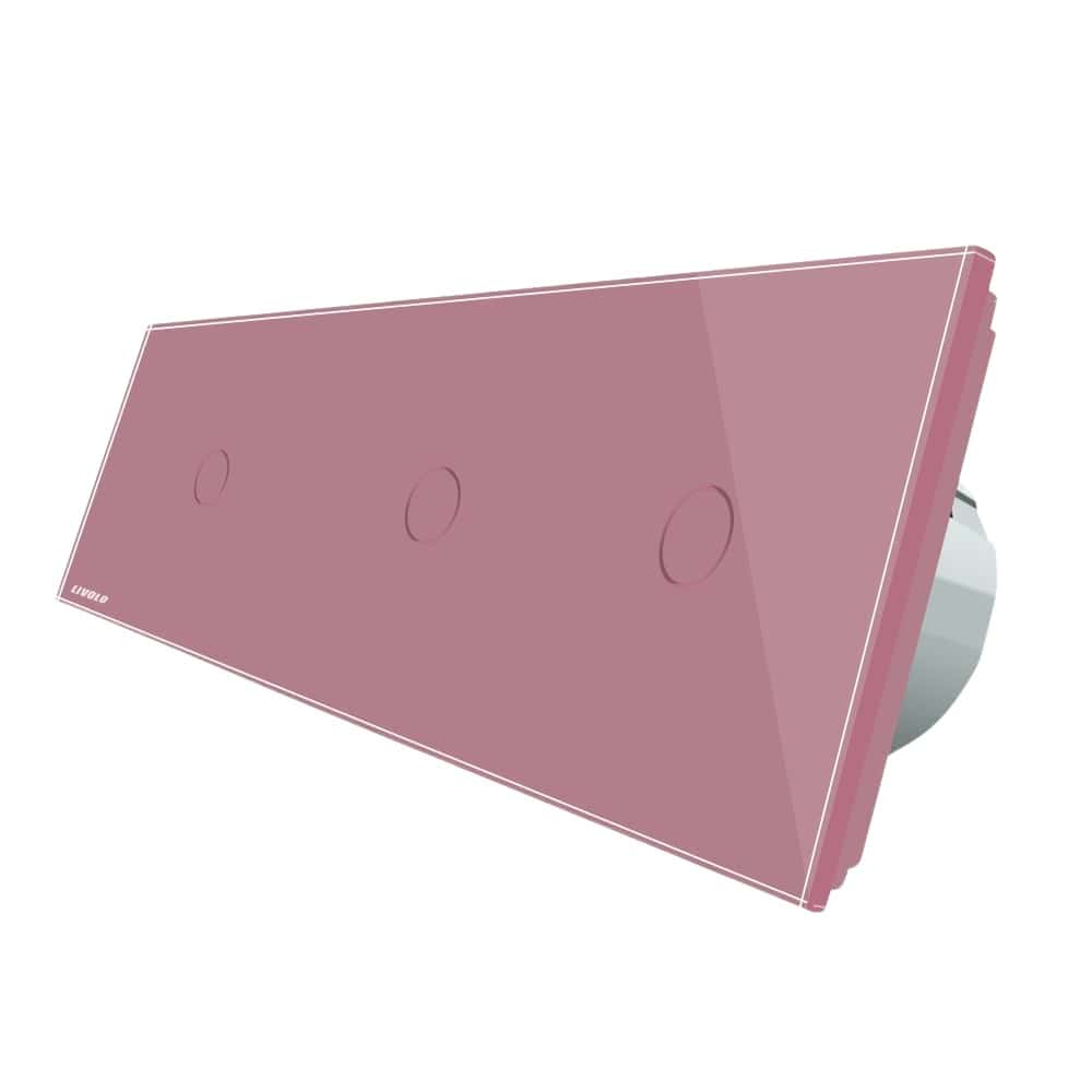 Intrerupator triplu cu touch Livolo din sticla, Protocol ZigBee, Control de pe telefonul mobil, roz, VL-C701Z/C701Z/C701Z-17