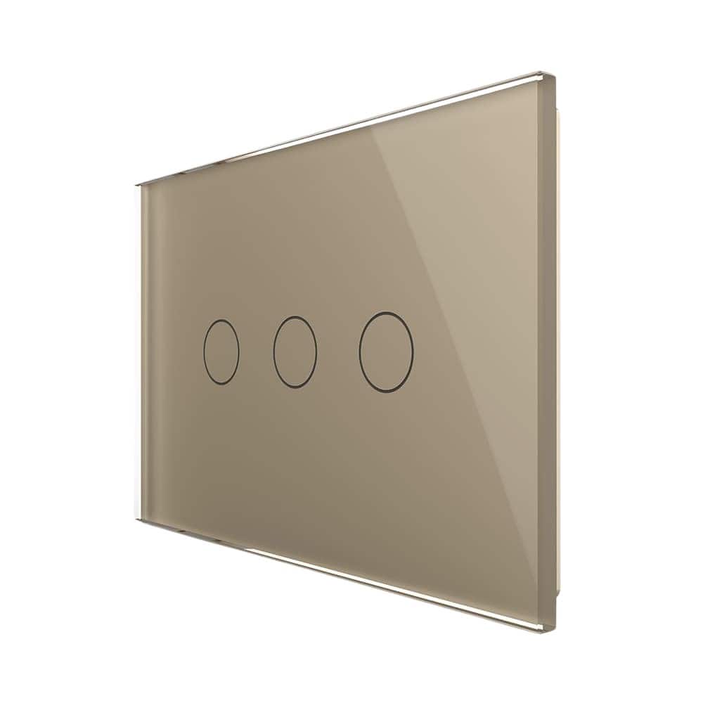 Intrerupator triplu cu touch Livolo din sticla, standard italian - Serie noua, auriu, VL-FC3-3G-13