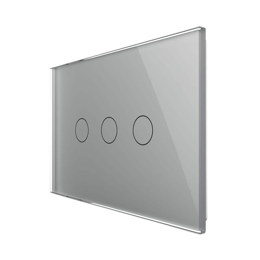 Intrerupator triplu cu touch Livolo din sticla, standard italian - Serie noua, gri, VL-FC3-3G-15