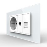 Priza Dubla Livolo cu Rama din Sticla 1 Priza Schuko+TV/internet, Standard Italian - Serie Noua, alb, VL-C9-C2EU/VC-11 - imagine 2