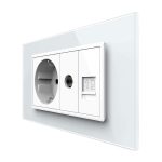 Priza Dubla Livolo cu Rama din Sticla 1 Priza Schuko+TV/internet, Standard Italian - Serie Noua, alb, VL-C9-C2EU/VC-11