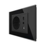 Priza dubla italiana Livolo cu rama din sticla - standard italian, negru, VL-C3C2IT-82