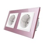 Priza dubla Livolo cu rama din sticla, roz, VL-C7C2EU-17