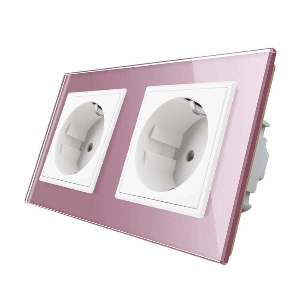 Priza dubla Livolo cu rama din sticla, roz, VL-C7C2EU-17