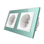 Priza dubla Livolo cu rama din sticla, verde, VL-C7C2EU-18