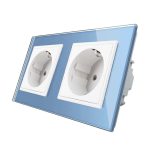 Priza dubla Livolo cu rama din sticla, albastru, VL-C7C2EU-19