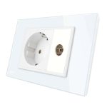 Priza simpla din rama de sticla Schuko cu TV Livolo, alb, VL-C9C1EU1V-11