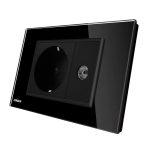 Priza simpla din rama de sticla Schuko cu TV Livolo, negru, VL-C9C1EU1V-12