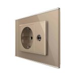Priza simpla din rama de sticla Schuko cu TV Livolo, auriu, VL-C9C1EU1V-13