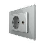 Priza simpla din rama de sticla Schuko cu TV Livolo, gri, VL-C9C1EU1V-15