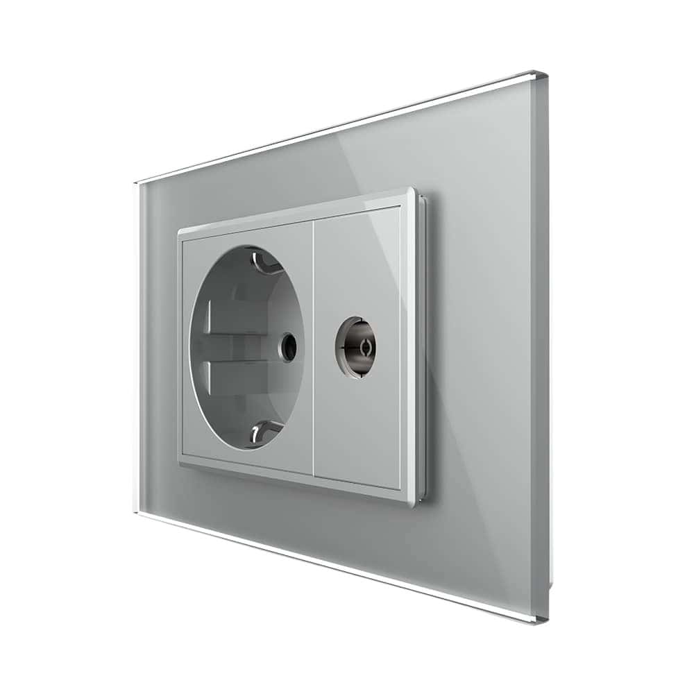 Priza simpla din rama de sticla Schuko cu TV Livolo, gri, VL-C9C1EU1V-15