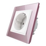 Priza simpla Livolo cu rama din sticla, roz, VL-C7C1EU-17