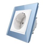 Priza simpla Livolo cu rama din sticla, albastru, VL-C7C1EU-19