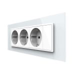 Priza tripla cu blank Livolo cu rama din sticla 6/7 module - standard Italian, alb, VL-C9-3C1EU-11