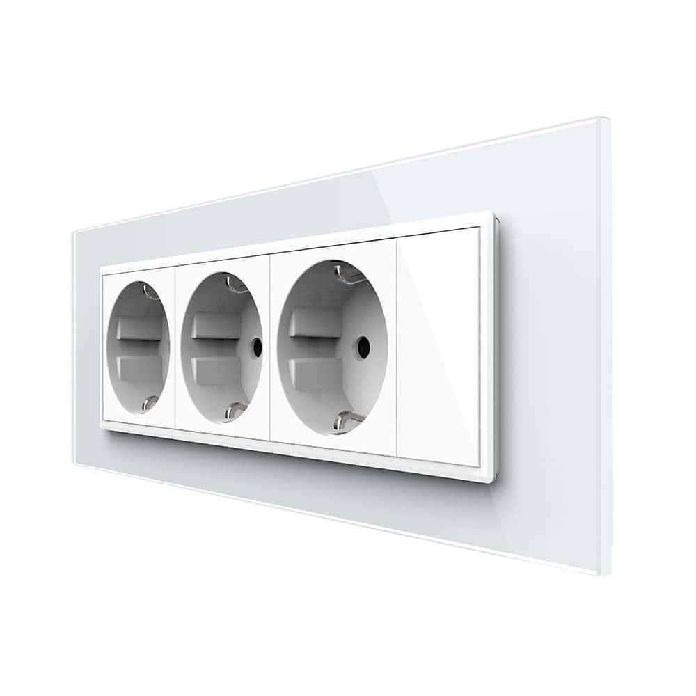 Priza tripla cu blank Livolo cu rama din sticla 6/7 module - standard Italian, alb, VL-C9-3C1EU-11