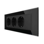 Priza tripla cu blank Livolo cu rama din sticla 6/7 module - standard Italian, negru, VL-C9-3C1EU-12