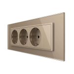 Priza tripla cu blank Livolo cu rama din sticla 6/7 module - standard Italian, auriu, VL-C9-3C1EU-13