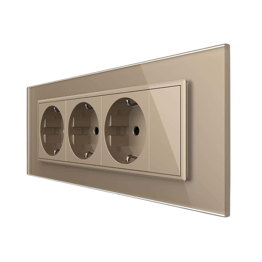 Priza tripla cu blank Livolo cu rama din sticla 6/7 module - standard Italian, auriu, VL-C9-3C1EU-13