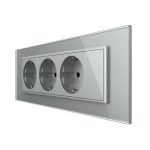 Priza tripla cu blank Livolo cu rama din sticla 6/7 module - standard Italian, gri, VL-C9-3C1EU-15