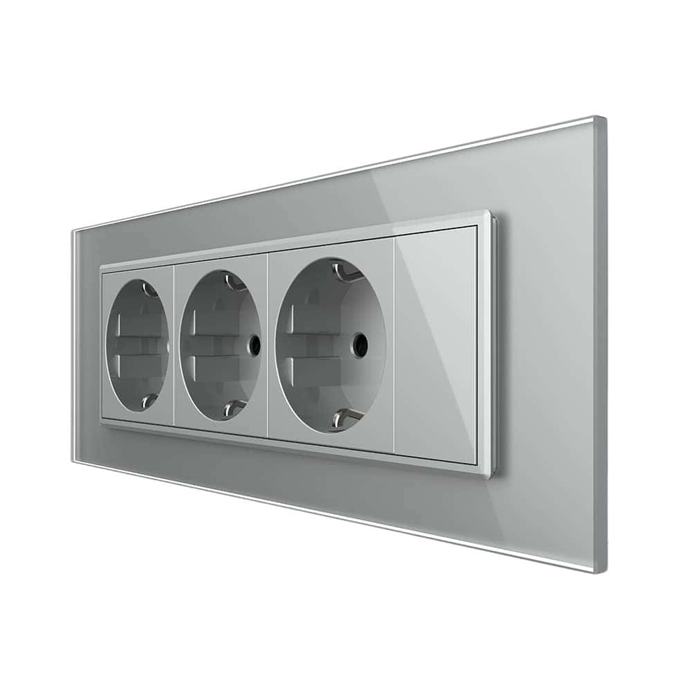 Priza tripla cu blank Livolo cu rama din sticla 6/7 module - standard Italian, gri, VL-C9-3C1EU-15